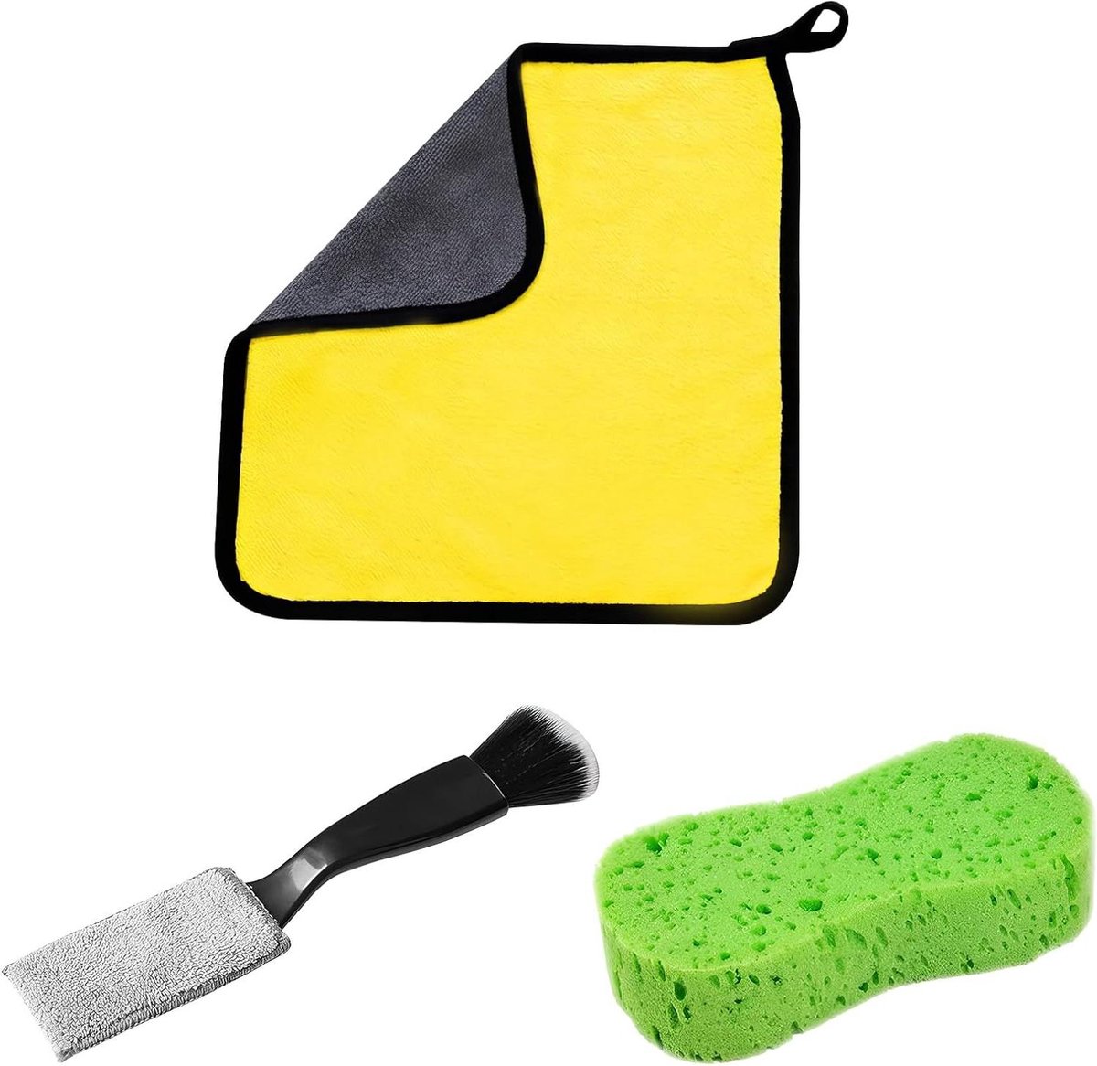 Auto Reinigingsset - Microvezeldoeken en Spons - Detailkwast - Borstel voor Interieur Reiniging - Dashboard, Stoelen, Leer - Zwart - Complete Set voor Auto Onderhoud