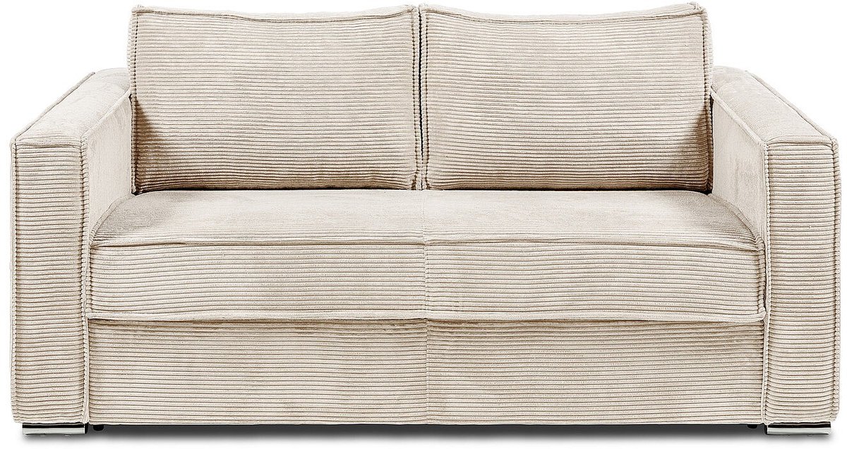 Vente-unique Driezitsslaapbank express van beige ribfluweel - Slaapoppervlak 140 cm - Matras 14 cm LORETO