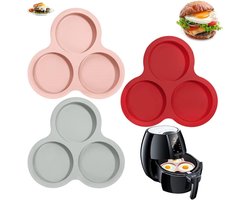 Set van 3 stuks - Airfryer-eivorm - Antiaanbak siliconen mini-cakevorm - Ronde muffinvorm van 10 cm - Herbruikbare cakevorm - Gemakkelijk schoon te maken pan - Perfect voor ontbijtsandwiches, eierpannenkoeken en crêpes