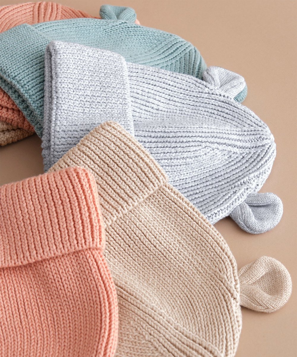 Organic Baby Bear Beanie - GEBORDUURD MET NAAM -Almond - Beige - 12 tot 24 maanden