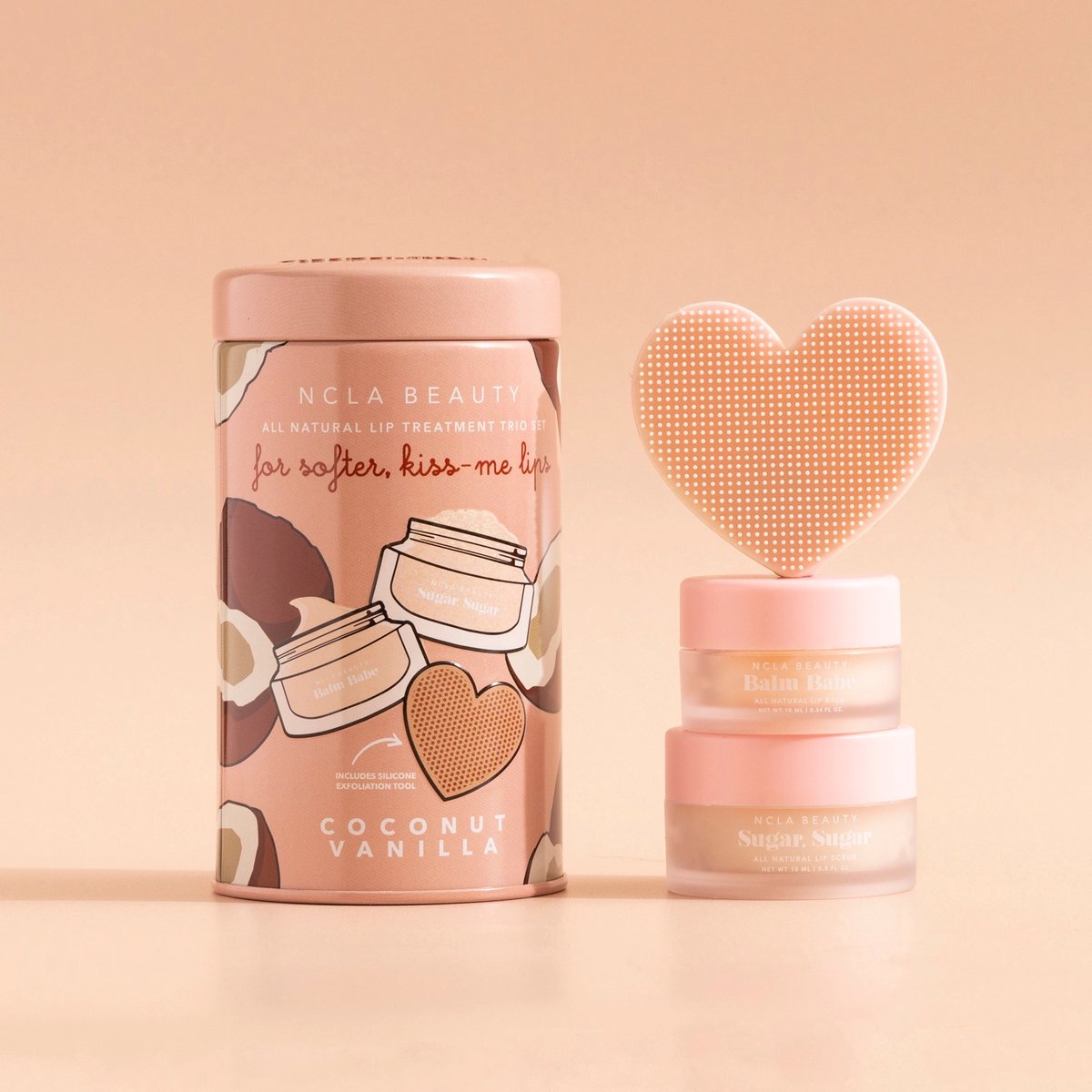 NCLA Beauty Coconut Vanilla Lip Verzorgingsset – Lipscrub + Lippenbalsem + Siliconen Lipscrubber – Natuurlijk, Vegan & Hydraterend – Exfoliërend Lippen Duo – Selfcare & Beauty Cadeau