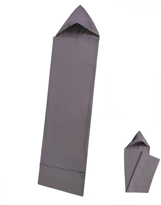 Kampeerslaapzak - Slaapzak voor thuis - Slaapzakvoering - Slaapzak met capuchon - Draagbare slaapzak - Slaapzak - Ontwerp met capuchon - Comfortabel slapen - 145*35cm - Geschikt voor kamperen, hotels, accommodatie, zaken, reizen - Grijs