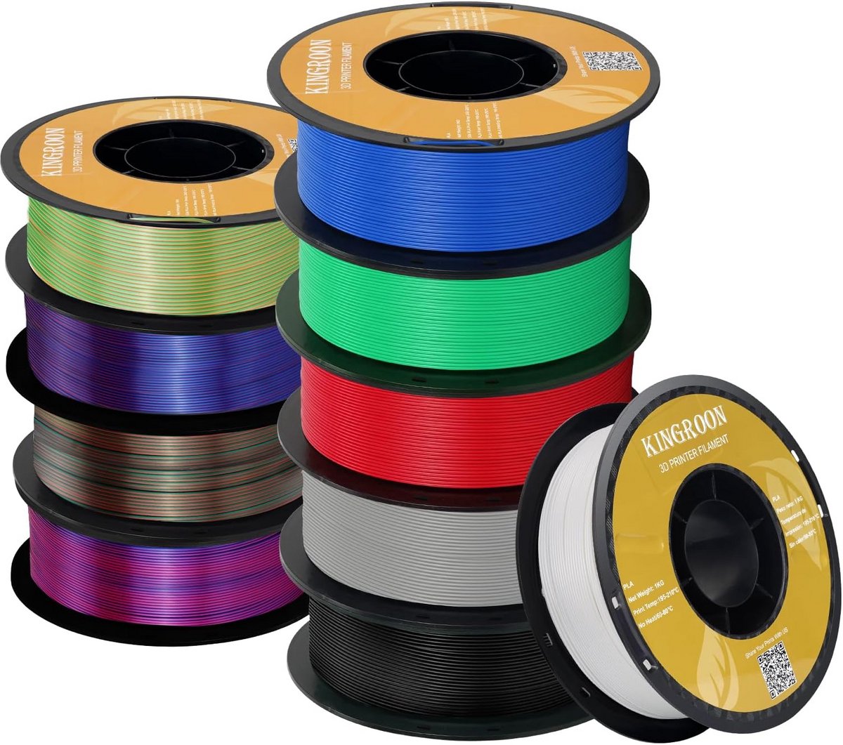 10 Rollen PLA 3D Printer Filament Set - 1.75mm - Hoge Precisie en Duurzaam