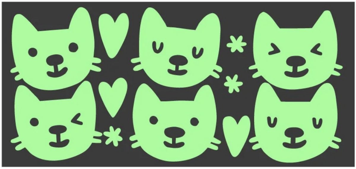 GLOPLAY Mini Series Collaboration with Steph Stilwell - The Brightest Glow in The Dark Wall Stickers “Cutie Cats by Steph Stilwell" - Package size: 11x51cm 17gr