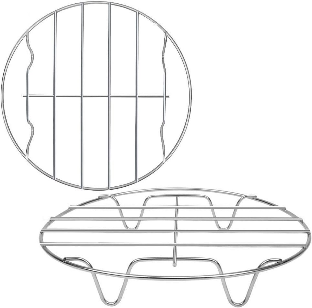 2x Ronde RVS Kookroosters 8 Inch - Stoomrek, Koelrek & Airfryer Accessoire