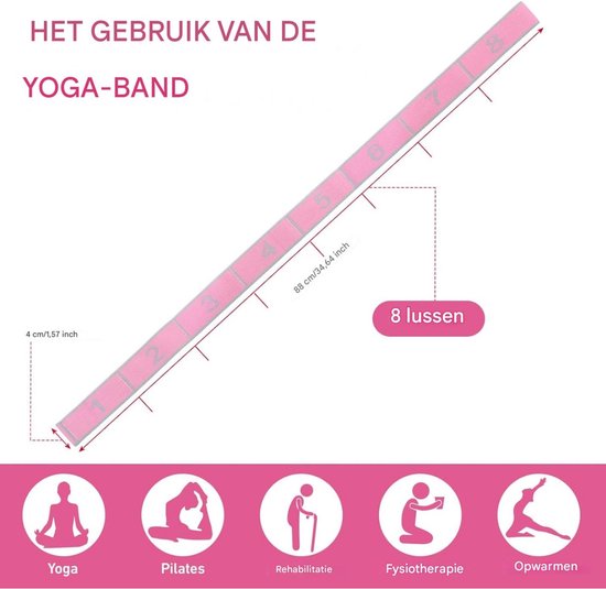 longziming -Elastische Yogariem met 8 Lussen - Stretchband voor Yoga, Pilates & Gymnastiek - Ideaal voor Rek- en Krachttraining - Fitness Dehnband voor Beginners & Gevorderden — afbeelding 2