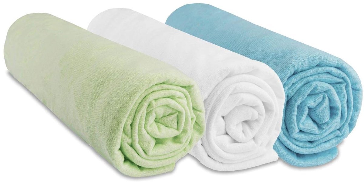 Stunq® Katoenen hoeslaken voor babybedje 70 x 140 cm, anijs/wit/turkoois, 3 stuks