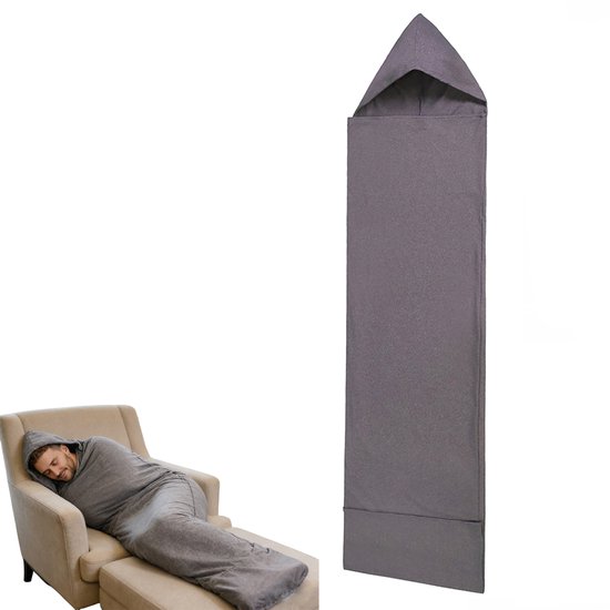 Kampeerslaapzak - Slaapzak voor thuis - Slaapzakvoering - Slaapzak met capuchon - Draagbare slaapzak - Slaapzak - Ontwerp met capuchon - Comfortabel slapen - 150 * 40 cm - Geschikt voor kamperen, hotels, accommodatie, zaken, reizen - Grijs