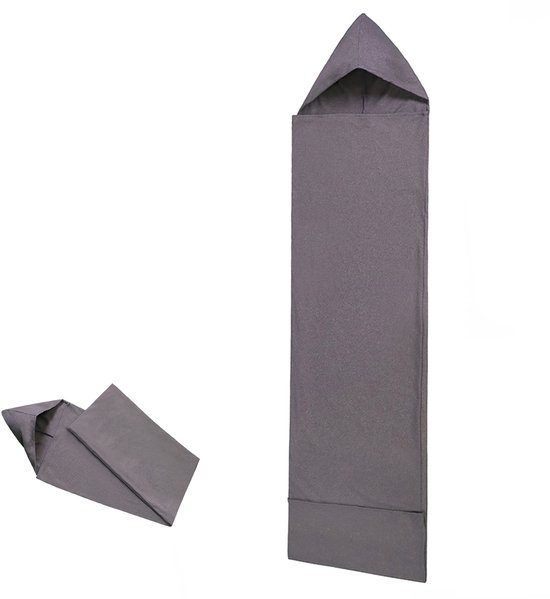 Kampeerslaapzak - Slaapzak voor thuis - Slaapzakvoering - Slaapzak met capuchon - Draagbare slaapzak - Slaapzak - Ontwerp met capuchon - Comfortabel slapen - 170 * 40 cm - Geschikt voor kamperen, hotels, accommodatie, zaken, reizen - Grijs