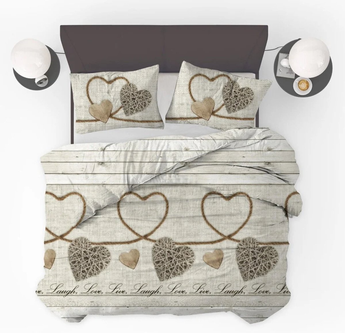Dekbedovertrek Live Laugh Love - 200x200/220cm + 2 kussenslopen - 100% Microperkal