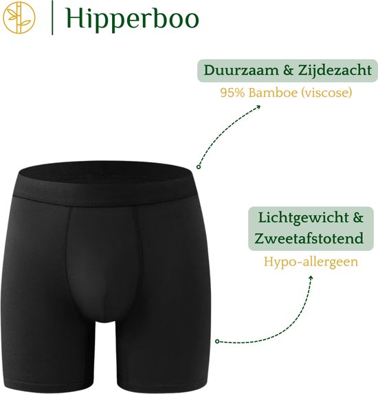 Zwarte Hipperboo bamboe boxershort. Duurzaam, zijdezacht, lichtgewicht en vochtafvoerend.