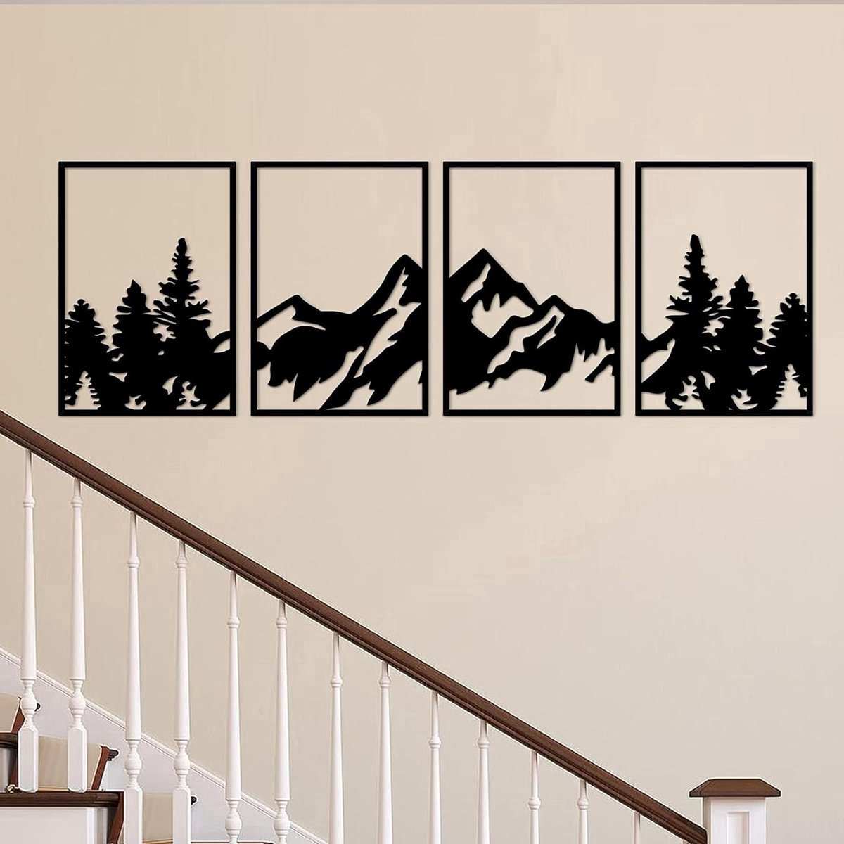 Stunq® 4 Stück Metall Berg Wandkunst, große Berge Wanddekoration, Bergflüsse, dekoratives Gemälde, geeignet für Wohnzimmer, Schlafzimmer, Büro, drinnen und draußen (Bergwald)