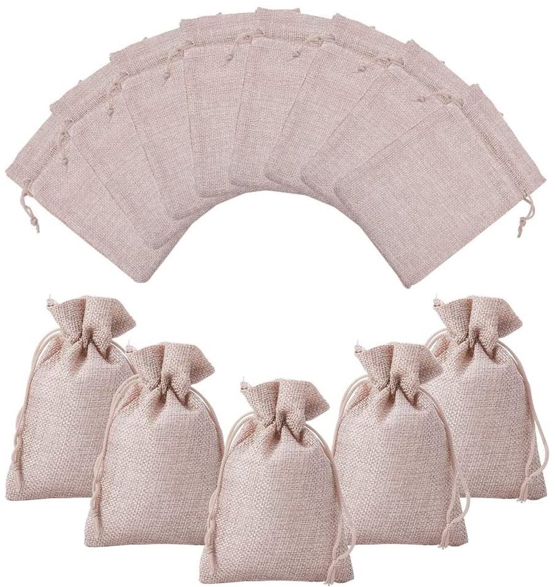 Verpakking van 100 linnen cadeauzakjes van 9,5 x 13,5 cm met trekkoord, jute zakjes voor sieraden, bruiloftsgasten, zonnebanken