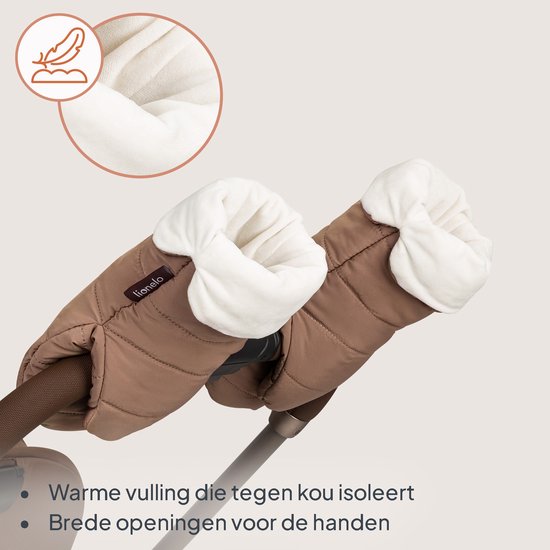 Lionelo Handmuff Oli - Kinderwagen handmoffen - Warme water- en winddichte handschoenen voor duwstang - Universele maat - Magnetische bevestiging - Zachte Shu-voering - Winter handwarmer voor buggy en wandelwagen - Warm comfort voor koude winterdagen van LIONELO — afbeelding 5