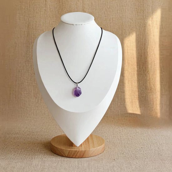 Amethist Ketting met Zwart Leren Koord