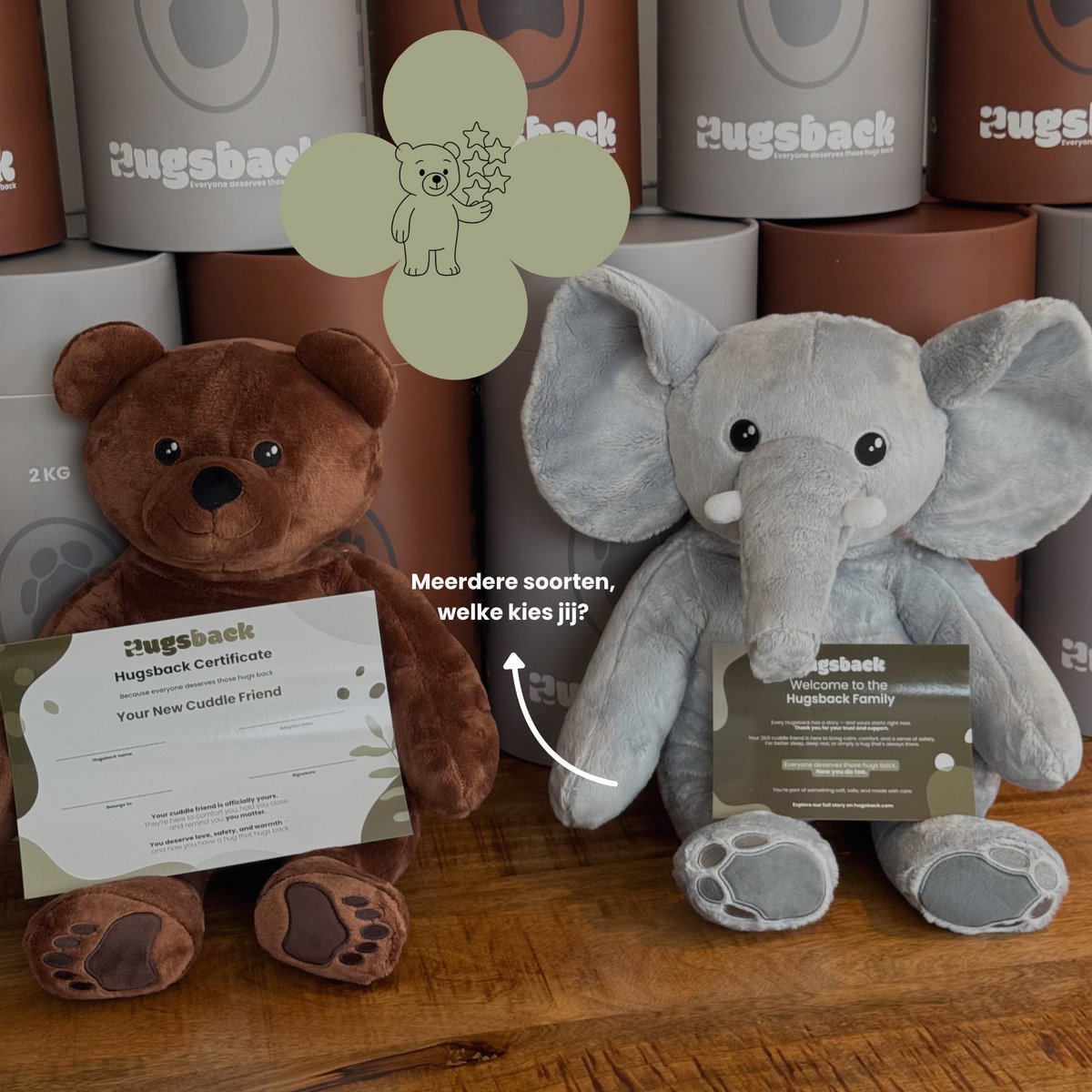 Hugsback 2 kg Verzwaringsknuffel Beer – Verzwaarde Knuffel 45cm – Weighted Stuffed Animal – Zware Knuffel tegen Stress & Angst – Sensorisch Speelgoed – Knuffelbeer voor Kinderen & Volwassenen — afbeelding 15