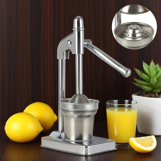 Handbediende Sapcentrifuge, Professionele Citruspers voor Sinaasappels, Citroenen, Grapefruits & Granaatappels, gemaakt van Robuust Gietijzer & Roestvrij Staal, Inclusief Beker, Vaatwasmachinebestendig - Zilver（Kunststof Handvat） van Merkloos — afbeelding 2