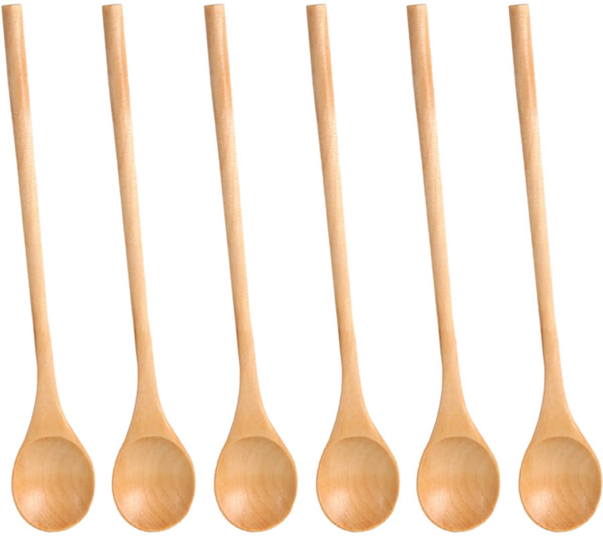 QTTVBTNA 6 stuks Houten Lepel Set - Honinglepel - 20 cm – Lange Handgreep Keukenlepels – Geschikt voor koffie, honing, thee, soep, koken