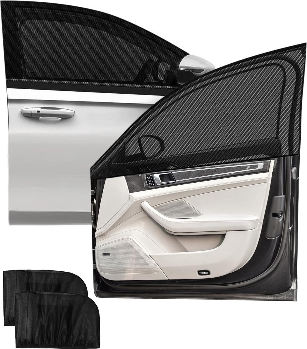 Stunq® Pakket van 2 zonnebeschermingsautobaby met UV-bescherming, universeel zonneklep-autonet, auto-insectenbeschermingsnet, voor zijramen, gaasmateriaal beschermt passagiers, kinderen en huisdieren voor de meeste (99%) auto's L
