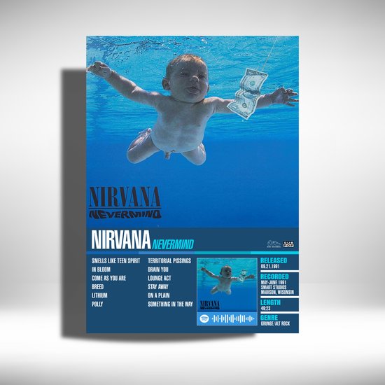 Nirvana - Nevermind - album cover - metalen poster - 30x40cm | bol