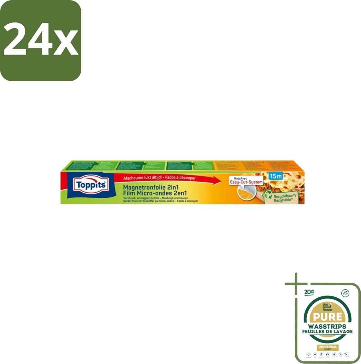 Toppits – Magnetronfolie 2-in-1 – 15 m - Voordeelverpakking - 24 stuks - Opwarmen - Stoomafgifte
