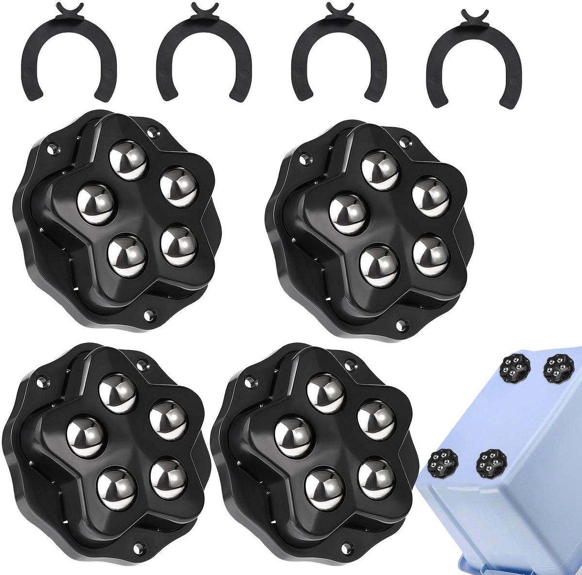Provento - Zelfklevende meubelwielen met antislipbasis (4-pack) - Zware ball casters - 360° zwenkwielen - Draagvermogen 150kg.