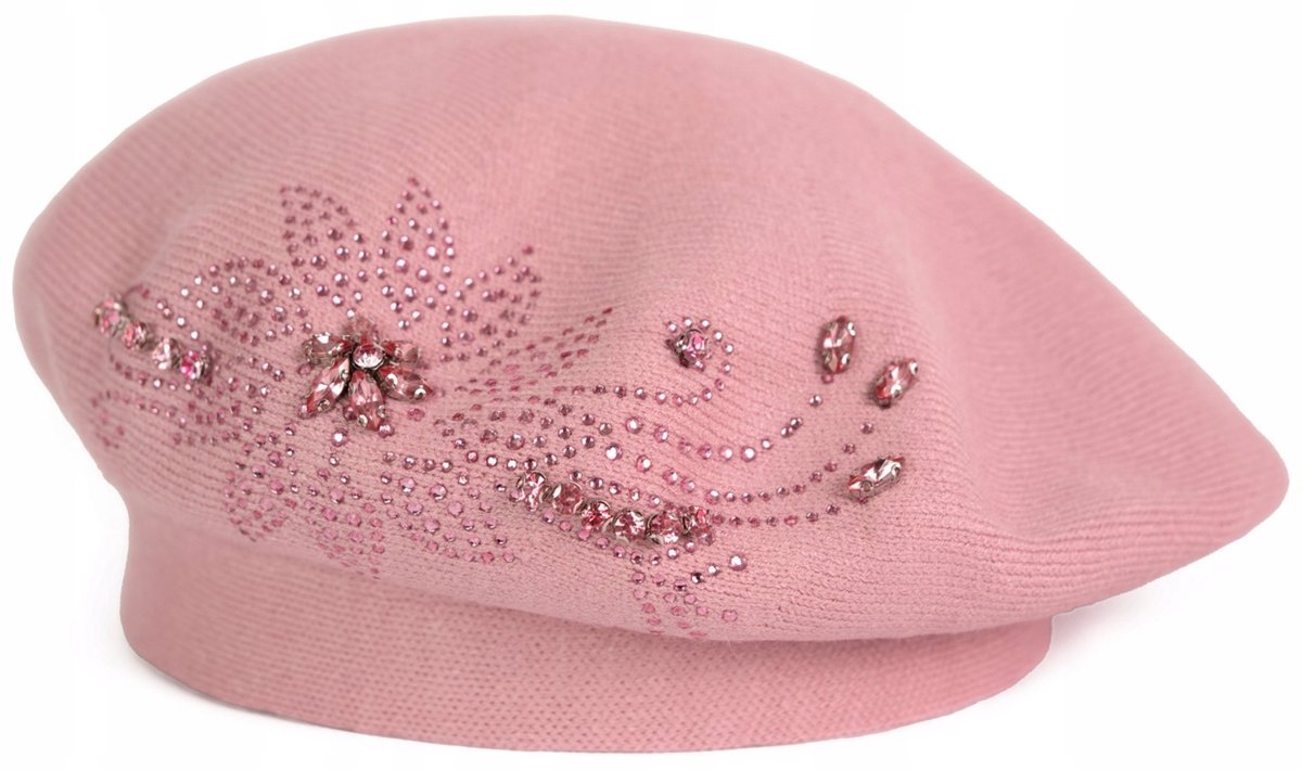 Elegante Dames Baret Penny - Zacht, Met Zirkonia Bloemen, Dusty Pink