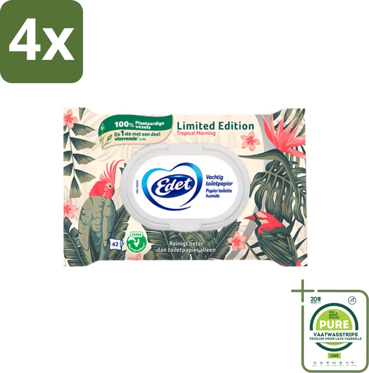 Edet – Vochtig Toiletpapier – Paradise Dream - Voordeelverpakking - 4 stuks - Vochtig toiletpapier - Gevoelige huid