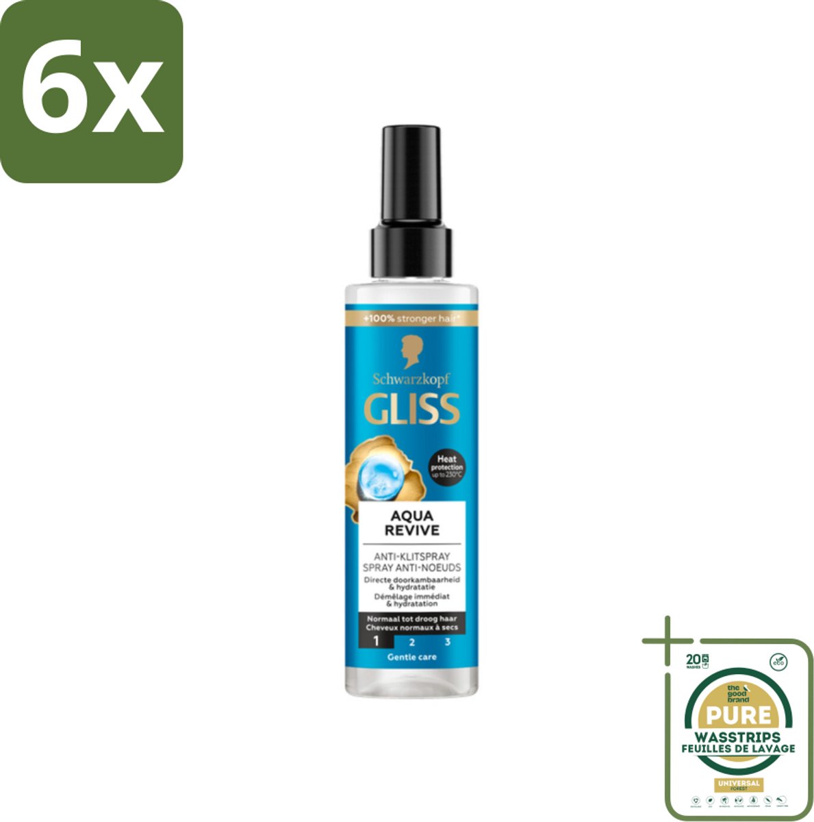 Gliss - Anti-Klit Spray Aqua Revive - Voor Hydraterend en Makkelijk Doorkambaar Haar - 200 ml - Voordeelverpakking - 6 stuks - Hydratatie Haar - Droog Haar