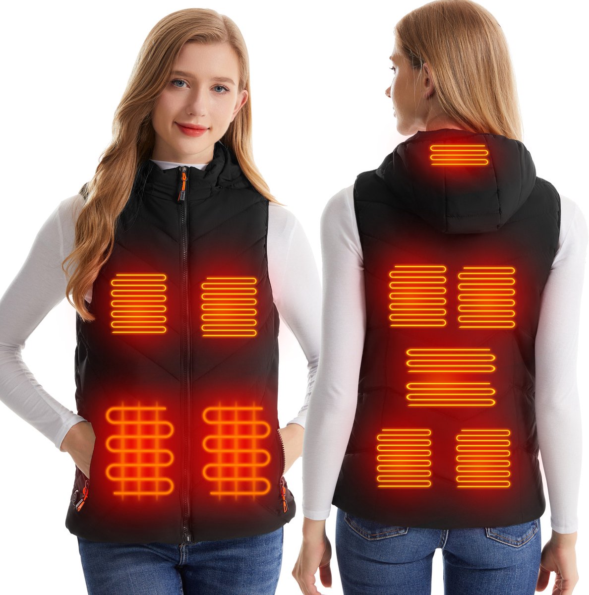 MEETHOO Verwarmd Vest Dames Gewatteerde Elektrische Bodywarmer Verwarmde Bodywarmer USB Powerbank niet inbegrepen Zwart