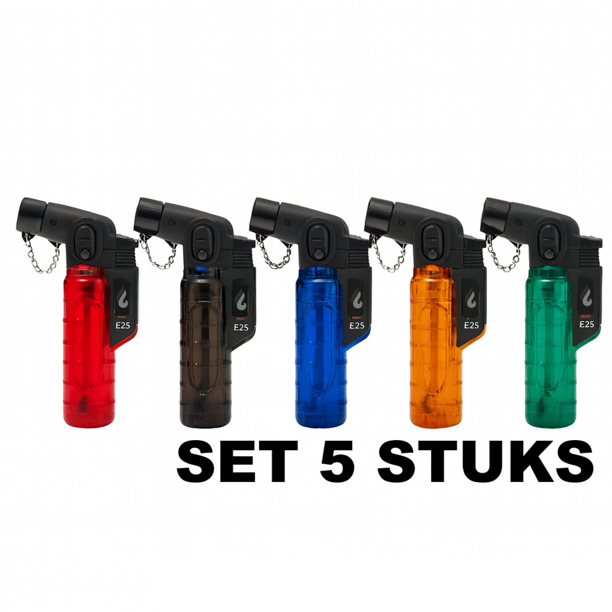 Pyroshopping Stormaansteker Set Pyroflames – 5 Stuks – Windproof Turbovlam – Navulbare Jet Lighters – voor o.a. Kachel & Vuurwerk