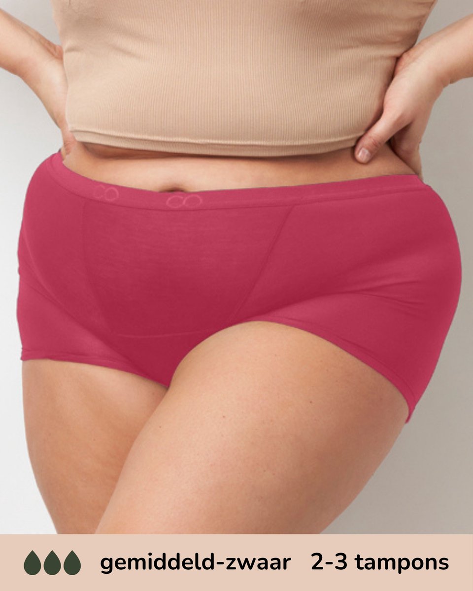 Moodies menstruatie ondergoed - Bamboe Boyshort - gemiddeld/zwaar kruisje - maat 3XL - ruby roze