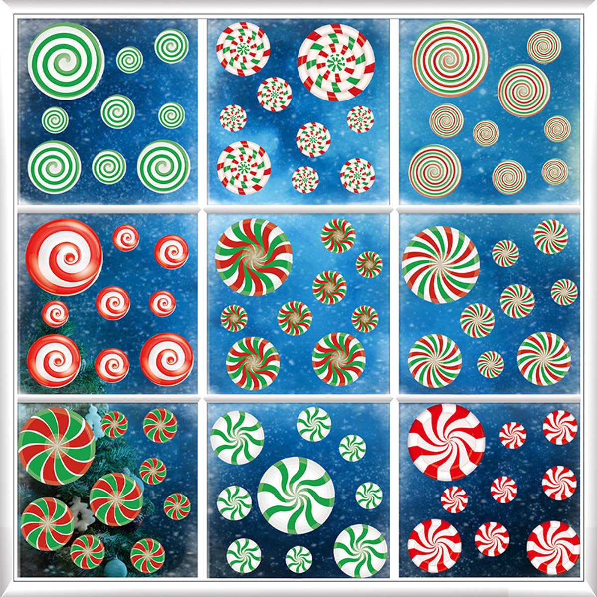 Kerstdecoratie voor ramen, verpakking met 81 stuks, 9 soorten stickers met statische elektriciteit, hoeft u niet aan te brengen: Kerstman, sneeuwpop, rendier, kerstboom, geschikt voor glazen ramen.