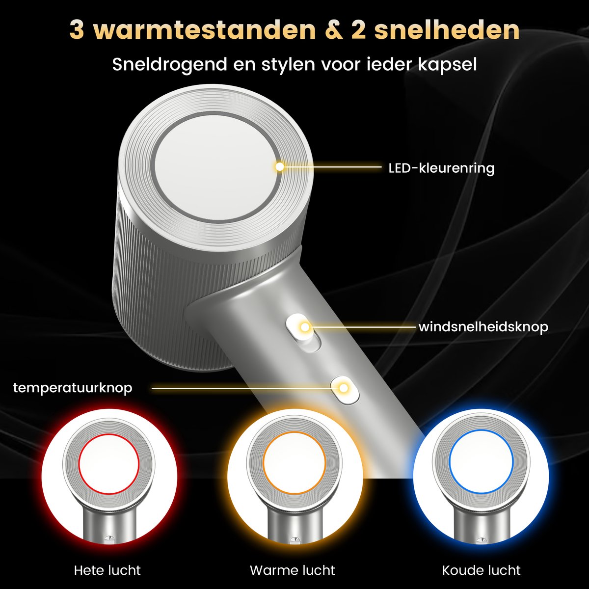 Royce Professionele Föhn - Föhn met Diffuser - Haardroger - Ionische Functie - Coolshot - Fohn met Diffuser en Nozzle thumbnail 6
