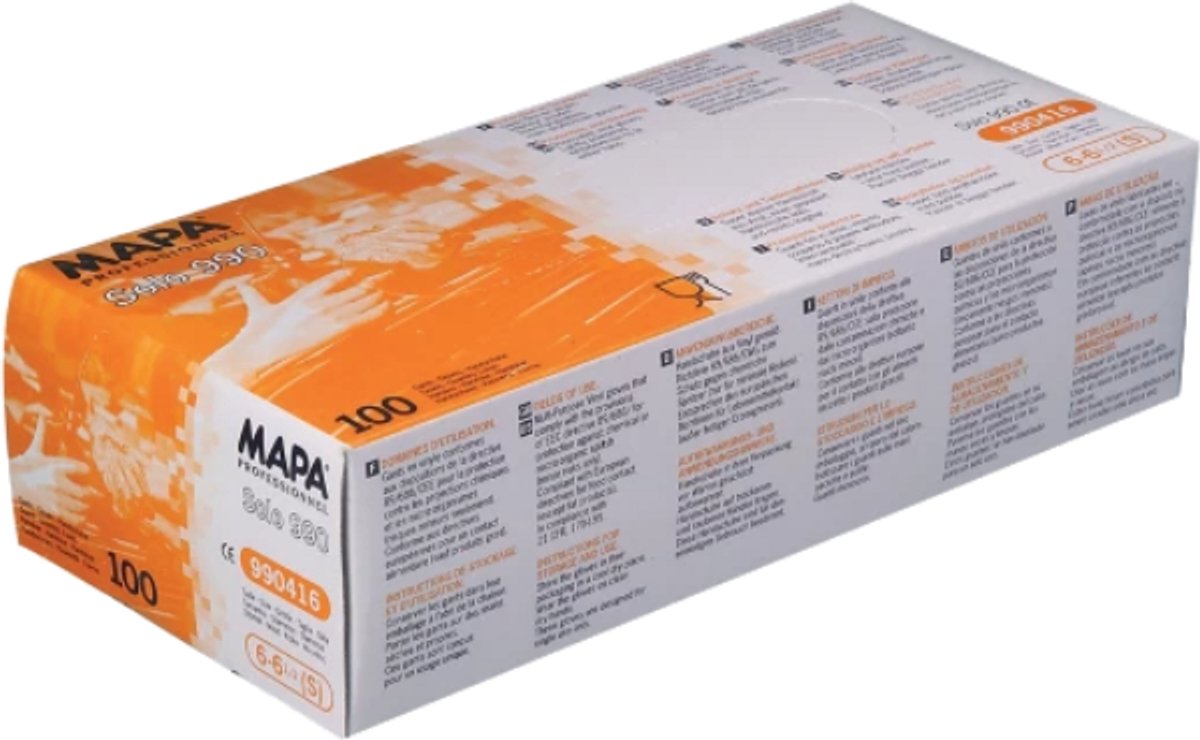 Wegwerphandschoenen Vinyl Mapa Solo 990 - Maat 6 - Small - 100 stuks