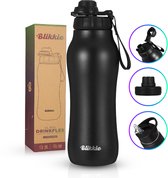 Blikkie® Premium RVS Sportfles 1 liter – driedubbel geïsoleerde Waterfles met Rietje – Sport Drinkbeker – Hyrox Drinkfles – 3 Doppen – Lekvrij & BPA-vrij – Motivatie Sport Bidon