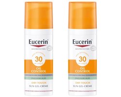 Eucerin Sun Oil Control Gel-Crème Zonnebrand Gezicht – SPF 30 – Zonbescherming voor Vette en Acne-gevoelige Huid – Voordeelverpakking – 2x 50 ml