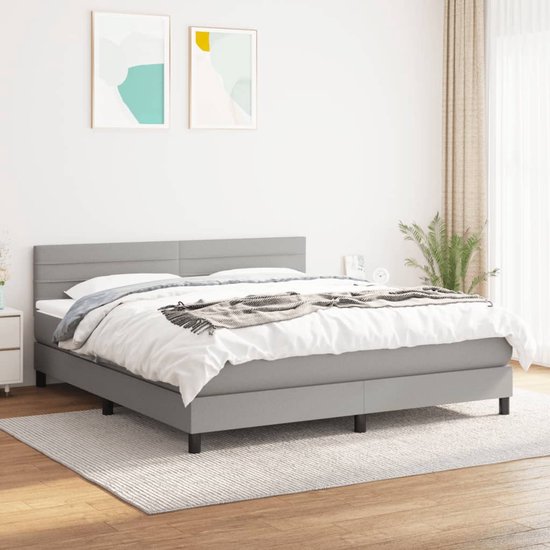 vidaXL-Boxspring-met-matras-stof-lichtgrijs-160x200-cm
