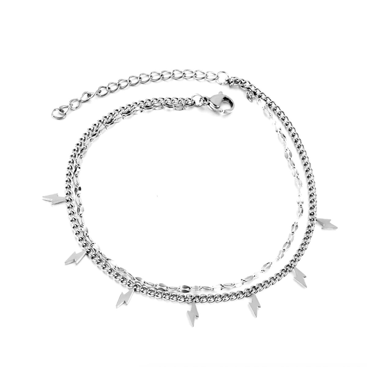 Planet Pink - Enkelbandje / Plus armbandje bedels bliksemschicht zilver - Stainless Steel - Roestvrij Staal rvs - Waterproof