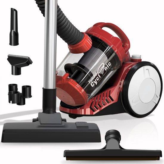 TurboTronic CV07 Stofzuiger zonder zak - Compact Design - Hoge Zuigkracht - Zakloze Stofzuiger - Rood