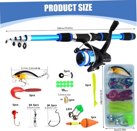 Kindervishengel - Vishengelset - 1,8 m draagbare telescopische vishengel met opbergrol en accessoires - Jeugdvishengelvisuitrusting voor kinderen, jongens, meisjes en volwassenen — afbeelding 5