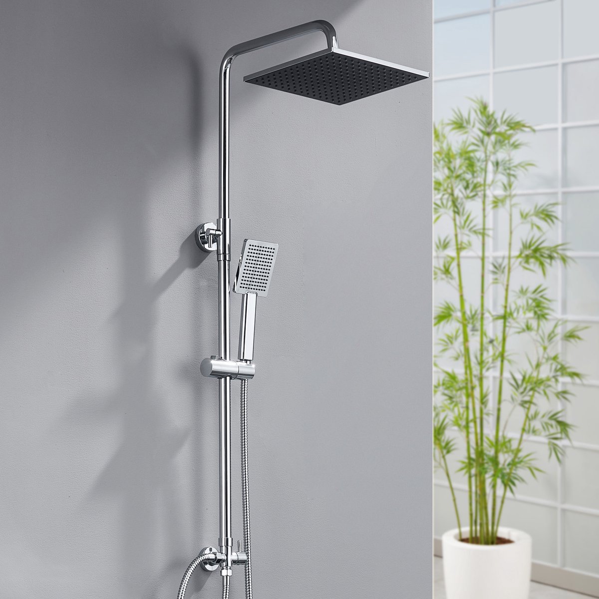 Sofetiy Max Douchesysteem met omstelling voor wandmontage - Regendouche Ø 25.4 cm - Vierkant Handdouche - Waterbesparend - Chroom