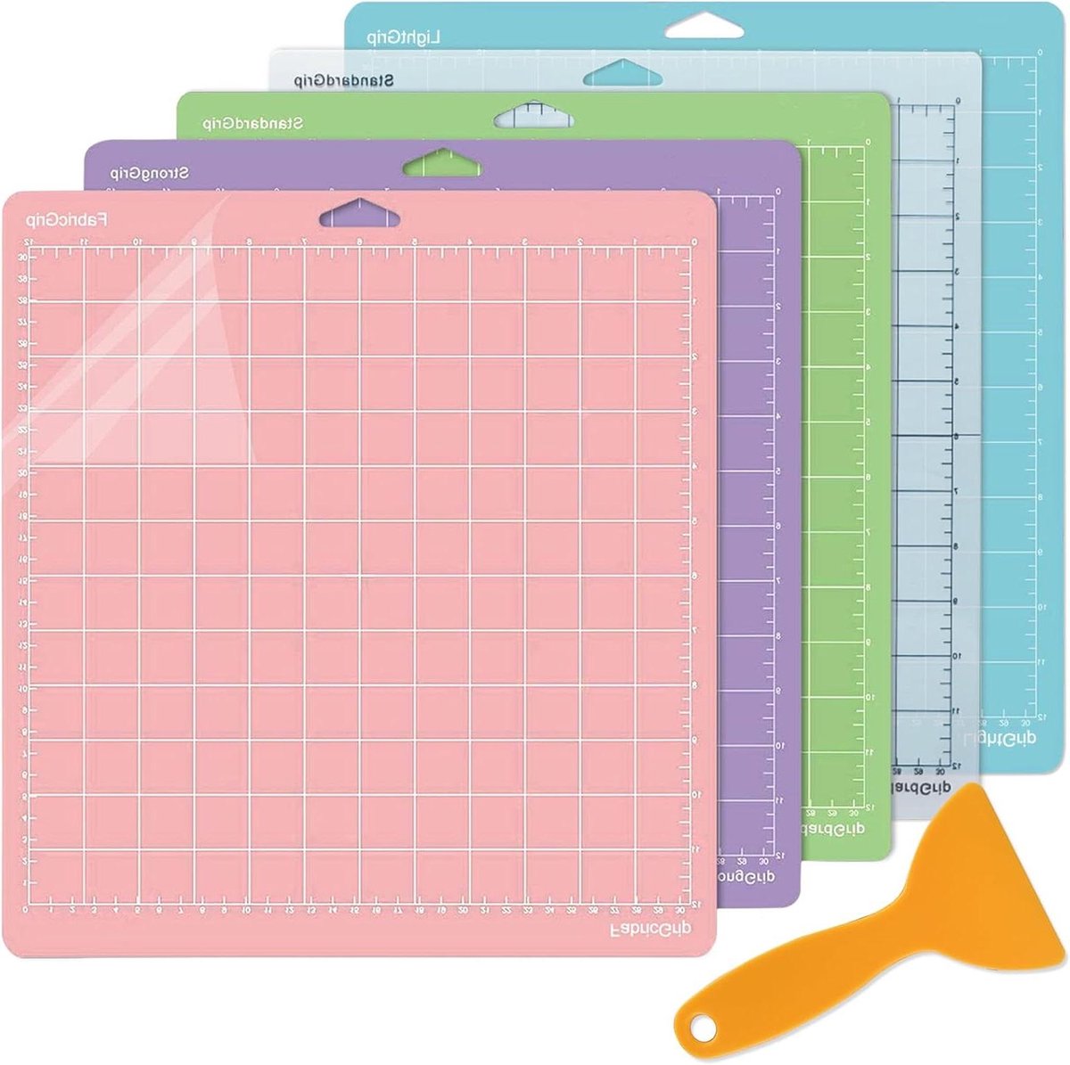 Provento - Set van 5 Vervangende Snijmatten voor Snijmachines - 12x12 inch - Voor Cricut Maker/Explore Air 2 - Kleverige Mat - 4 Grip Opties - StandardGrip, LightGrip, StrongGrip, FabricGrip