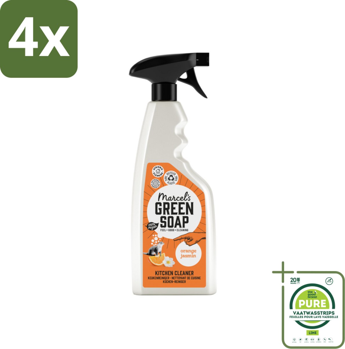 Marcel's Green Soap - Keukenreiniger - Sinaasappel & Jasmijn - Tegen vet & vuil - 500 ml - Voordeelverpakking - 4 stuks - Keukenreiniger - Biologisch afbreekbaar