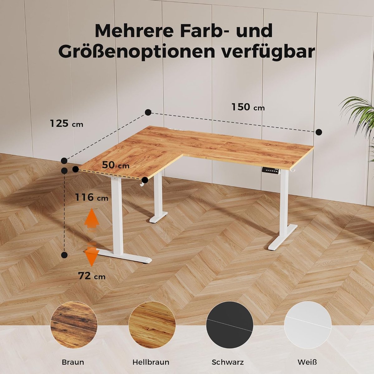 Electric Desk AgilPro L-Shape – - 150x125 cm - Bruin - L-Shape – In Hoogte Verstelbaar - Medahomestore