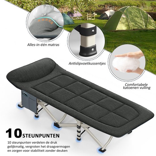 CALIYO - Veldbed - Kampeerbed - Campingbed met Kussen - Inklapbaar Logeerbed / Stretcher - Sterk Frame - 1 Persoon - 68x190cm - Zwart van Merkloos — afbeelding 3