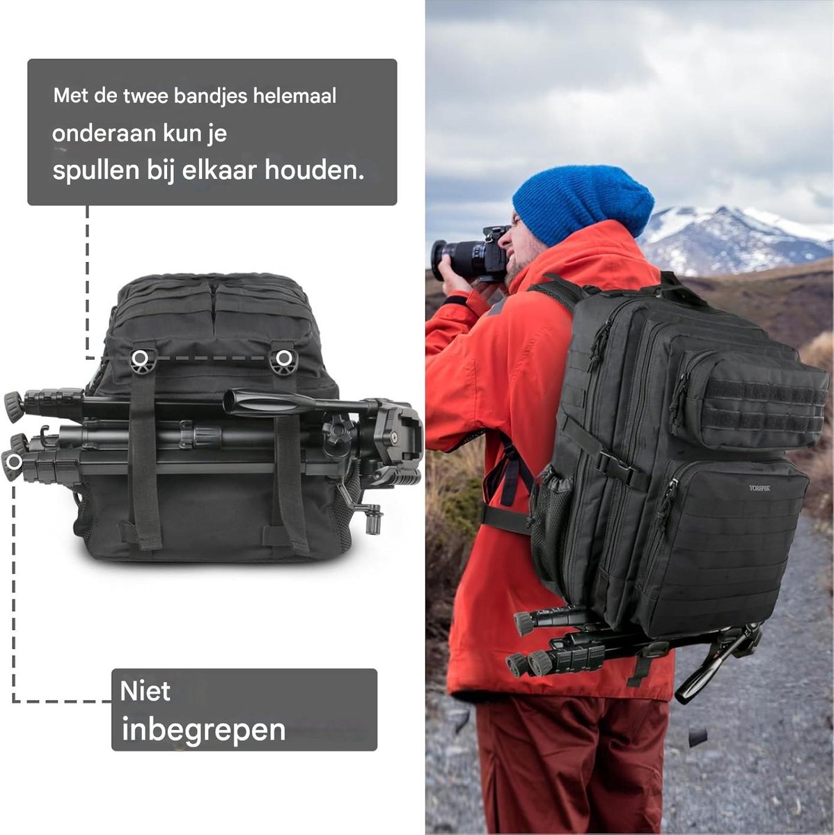 YOREPEK Tactical Rugzak 45L Zwart - Militaire Backpack voor Dames & Heren - Waterafstotende MOLLE Wandelrugzak met 17 Inch Laptopvak - Army Bag voor Outdoor, Camping, Hiking, Survival, Reizen & Fitness – foto 3