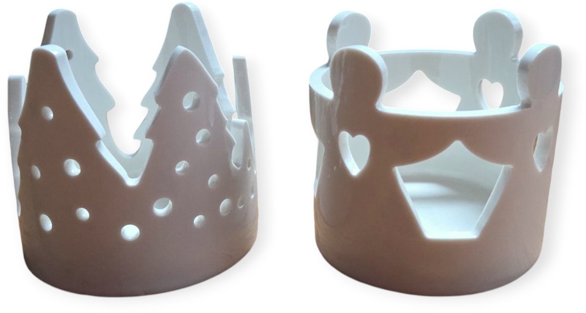 Home Society Set van 2 - Waxinehouders - Kerst - Bomen en Engeltjes - Keramiek - Wit