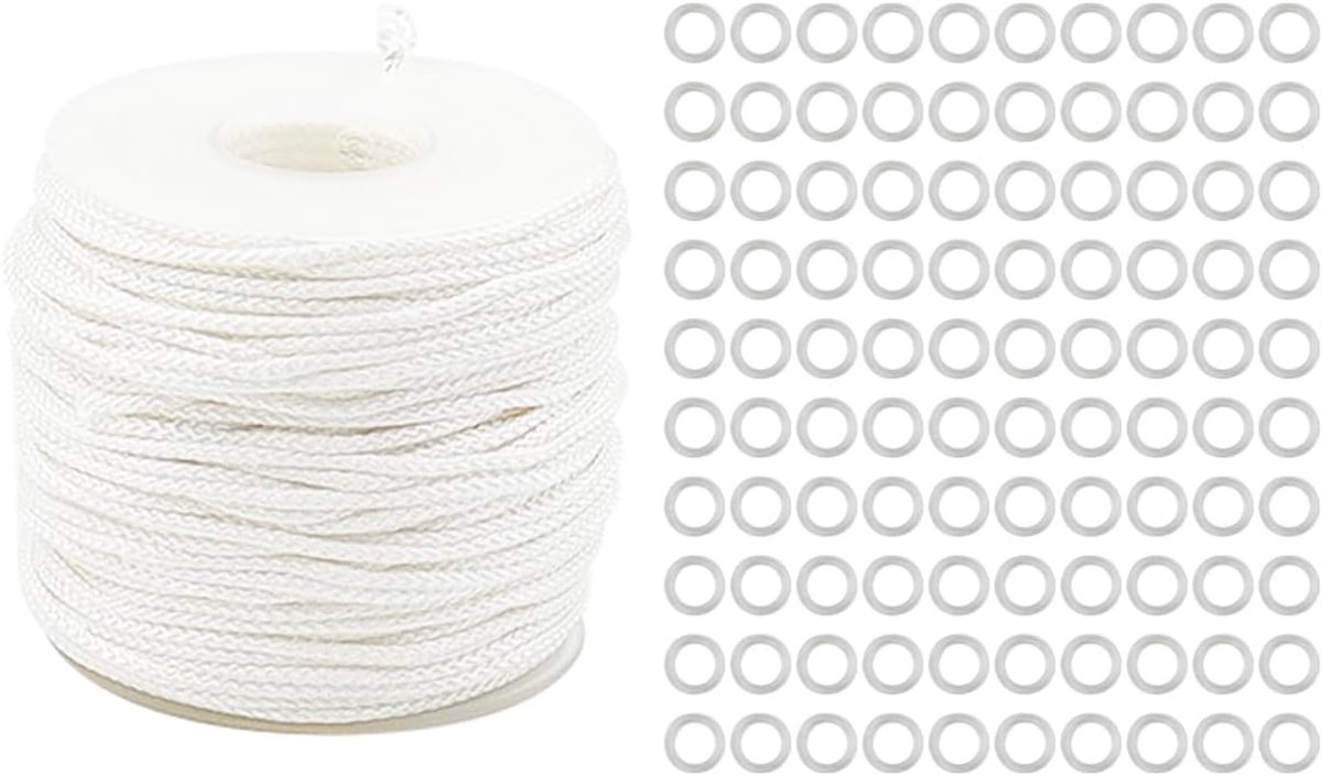 100PCS Clear Blind Roman Ring - 50m 1.8mm White Braided Lift Shade Cord - DIY Roman Curtains - Blind Shade Accessoires