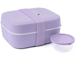 Amuse Bento Lunchbox 3-in-1 Lavender - Brooddoos met elastiek en lekvrij sauspotje - Broodtrommel - BPA-vrij - Paars - 900ml + 600ml + 85ml